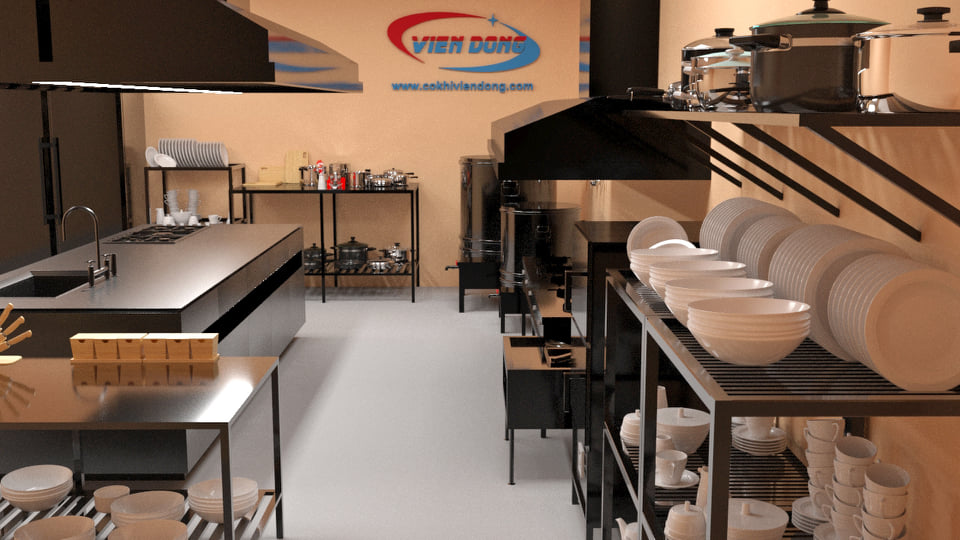 thiết kế 3D bếp nhà hàng