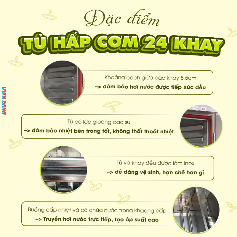 Tủ hấp 24 khay dùng điện - điều khiển cơ