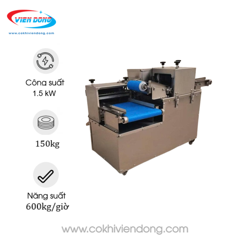 Máy cắt thịt hạt lựu tươi băng tải