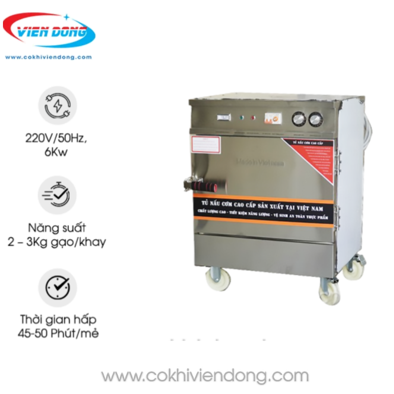 Tủ hấp cơm 4 khay điện gas